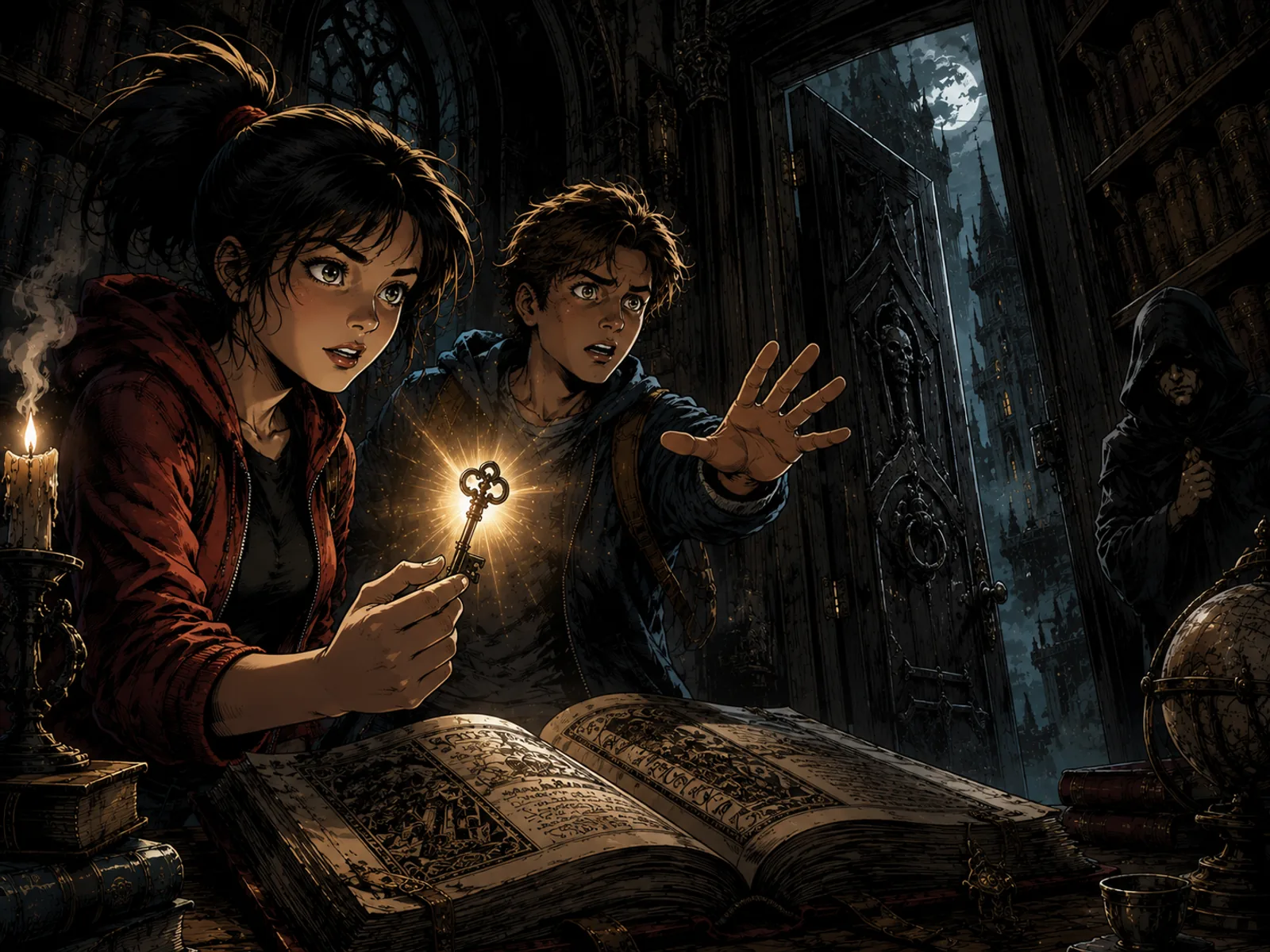 Exemple visuel du style Dark fantasy gothique illustré pour une scene de BD