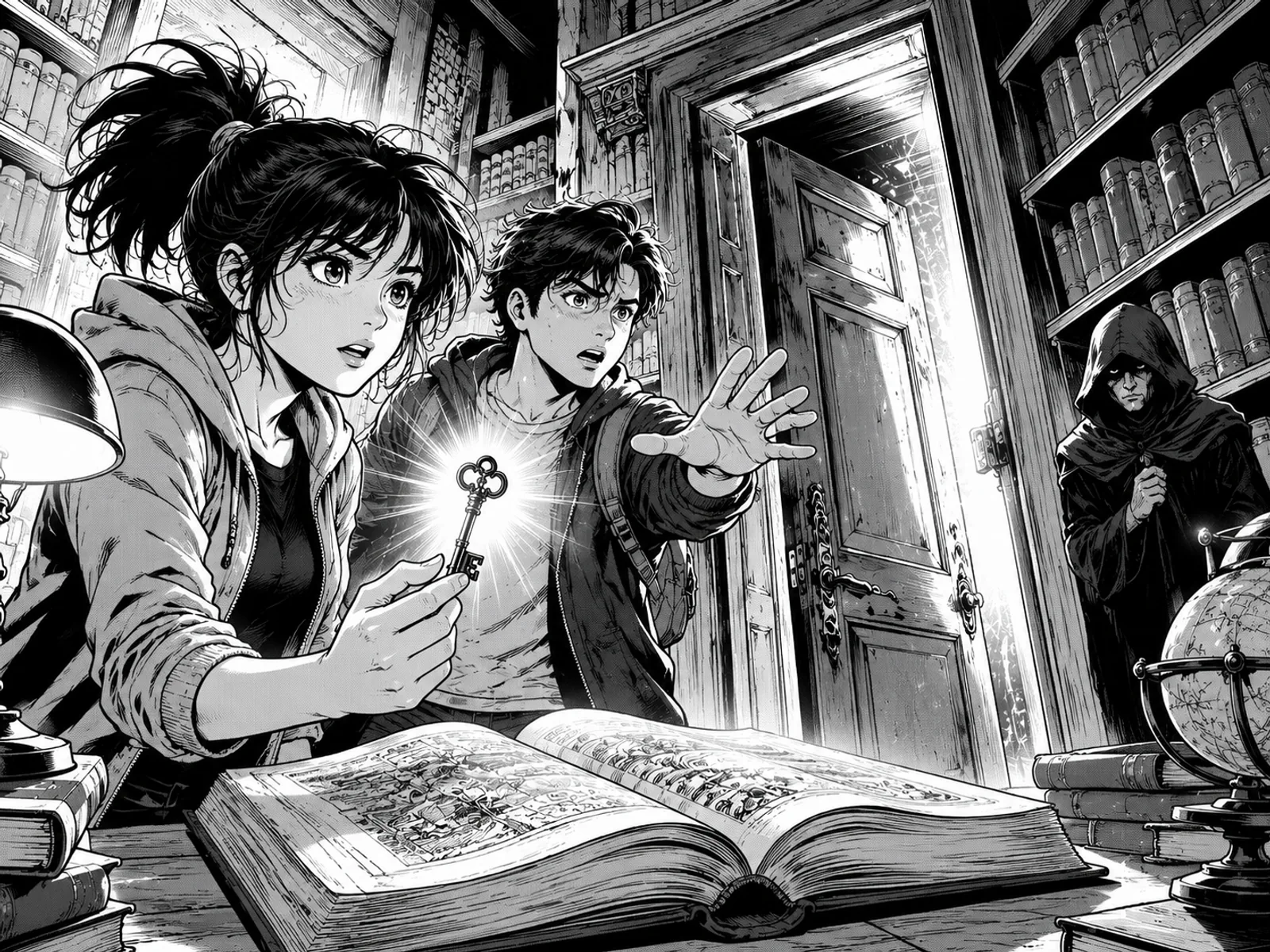 Exemple visuel du style Manga noir et blanc pour une scene de BD