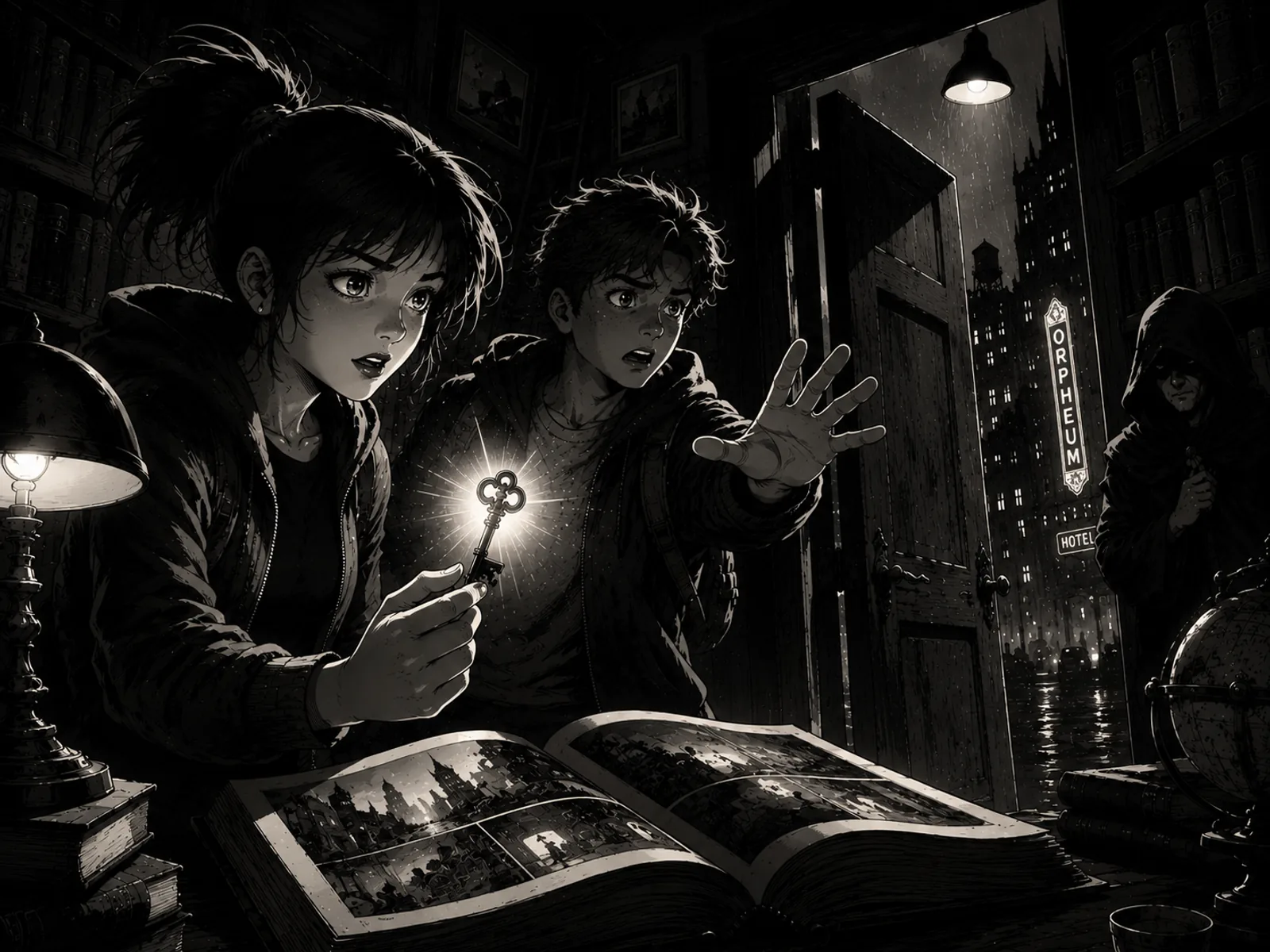 Exemple visuel du style Noir cinématographique pour une scene de BD